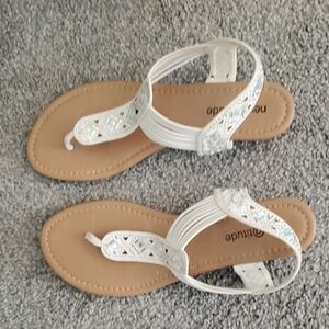 Not Rated White and Tan Sandals with Braided Straps